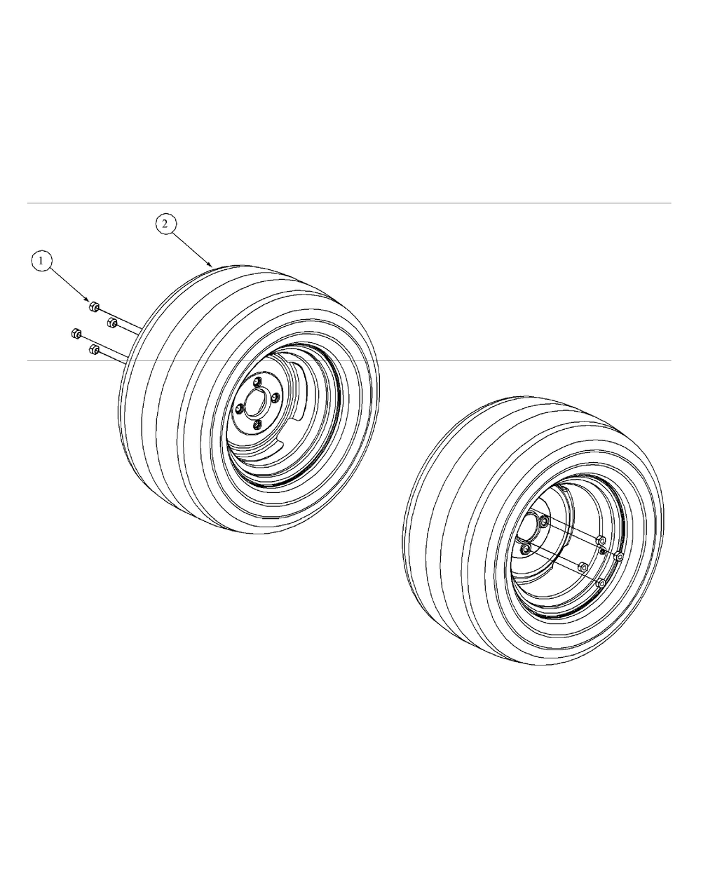Wheel Assembly Diagram and Parts List for M60-KW LC-53AB5GFX750-29HP Cub Cadet Lawn Tractor
